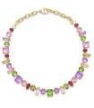Collier en perles de cristal vert, rouge, rose et violet