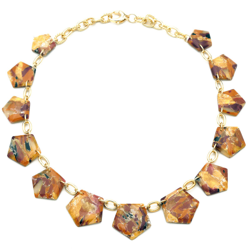 Collier polymère cabochons couleur caramel.