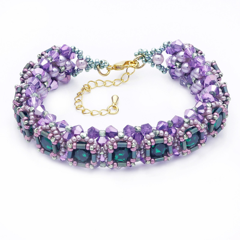 Bracelet tissé en perles de cristal, perles Miyuki couleur bleu et gris-clair