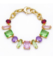 Bracelet en perles de cristal facetté vert, violet, rouge et rose.