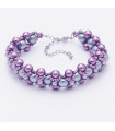 Bracelet tissé en perles de verre ciré ou nacré violine et grises