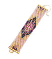 Bracelet tissé en perles Miyuki couleurs rose pâle, mauve, noir et or