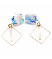 Boucles d'oreilles polymère couleurs bleu et rose