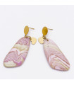 Boucles d'oreilles polymère de forme allongée violet et beige