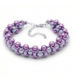 Bracelet tissé en perles de verre ciré ou nacré violine et grises
