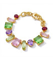 Bracelet en perles de cristal facetté vert, violet, rouge et rose.