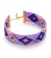 Bracelet tissé en perles Miyuki couleurs bleu, violet, rose et or