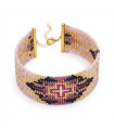 Bracelet tissé en perles Miyuki couleurs rose pâle, mauve, noir et or