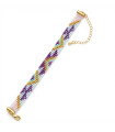 Bracelet tissé en perles Miyuki couleurs violet, vert bouteille, or et rose clair