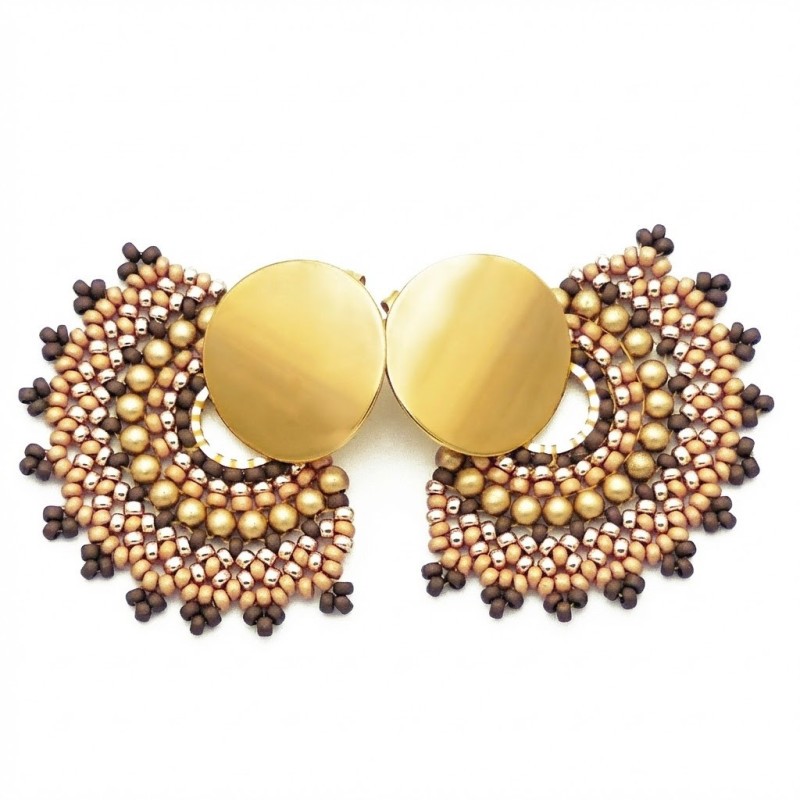 Boucles d'oreilles en perles "Miyuki" couleur beige, marron et or