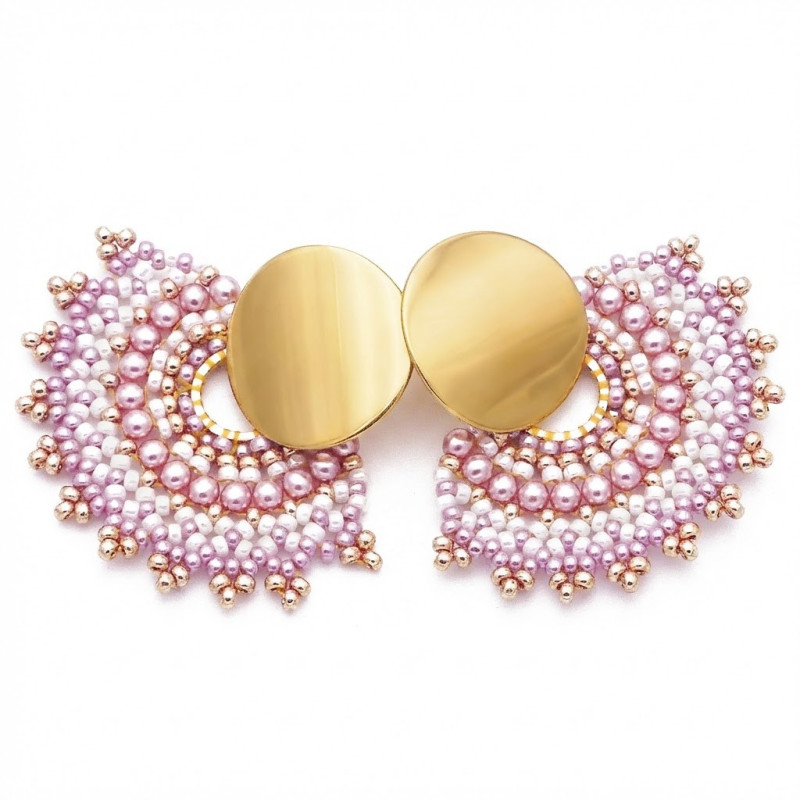 Boucles d'oreilles en perles "Miyuki" couleur rose or.